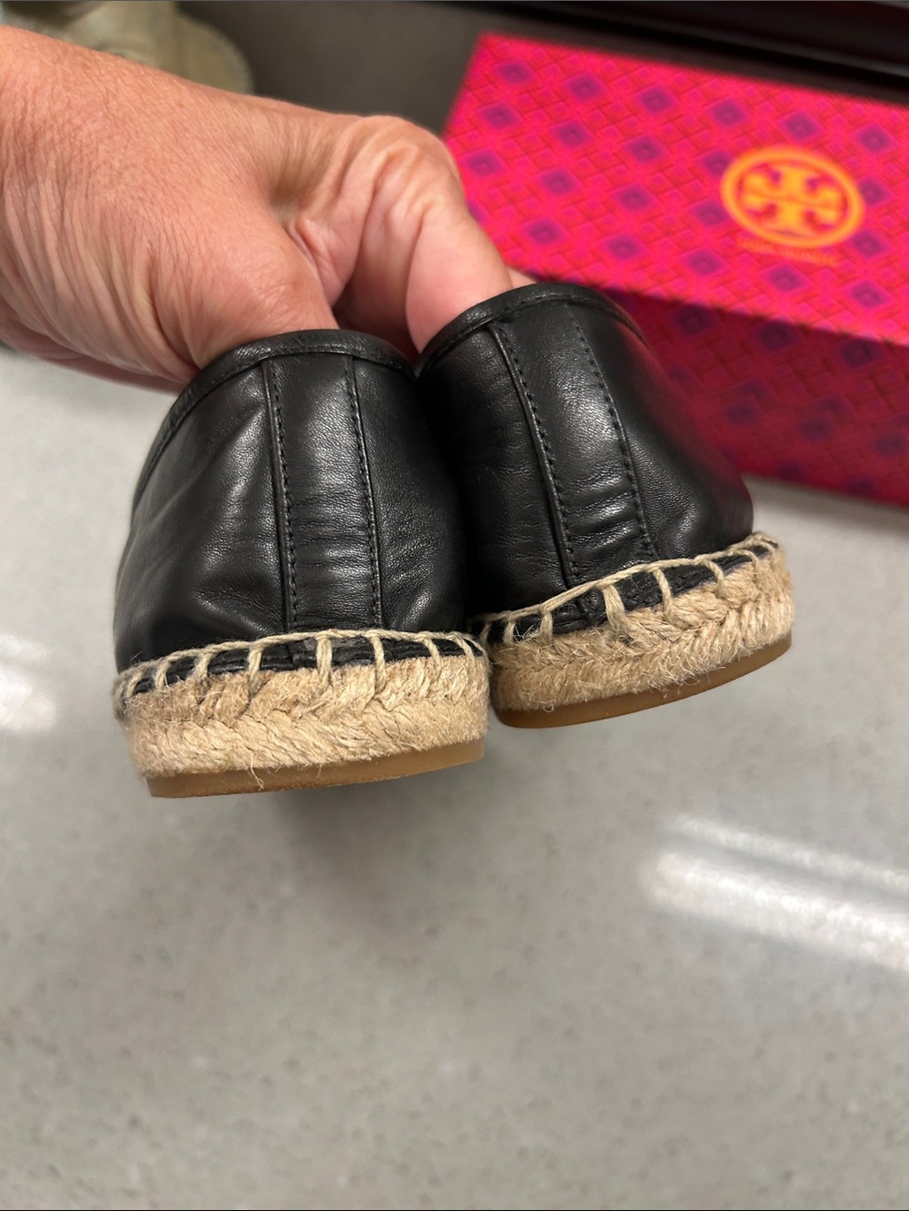 Tory Burch Black Leather Espadrille Flats with Jute Trim size 10.5 - Picture 5 of 12